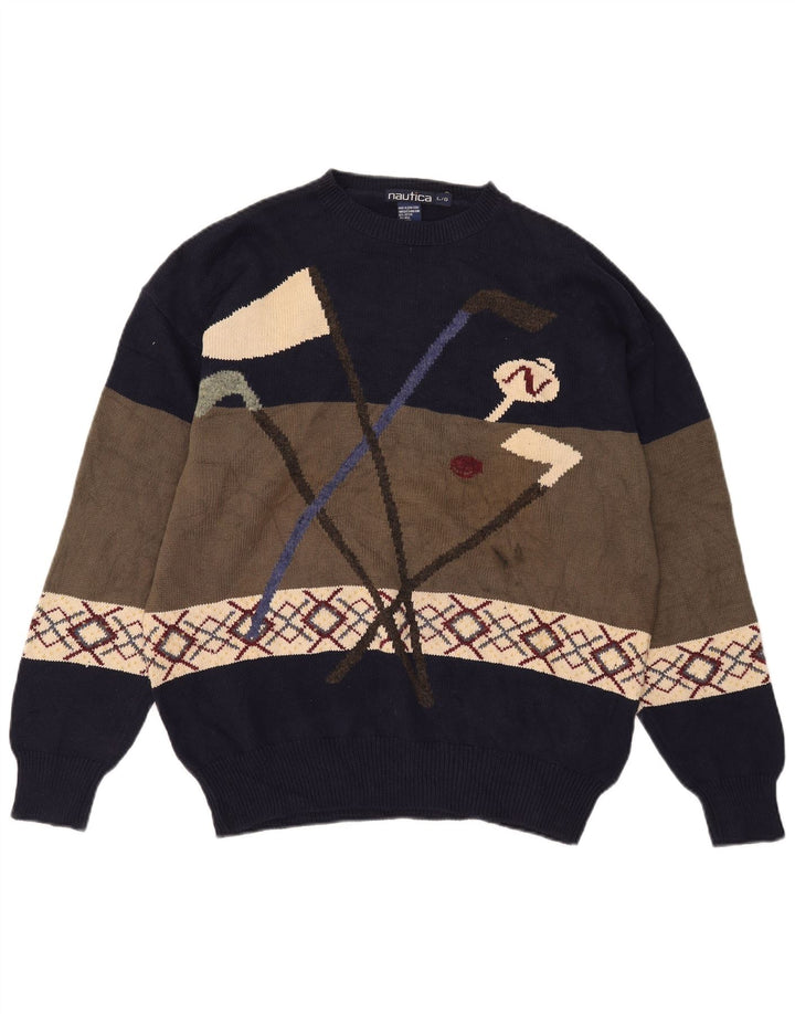 Nautica Pull de golf à col rond pour homme - Large - Multicolore - Colorblock