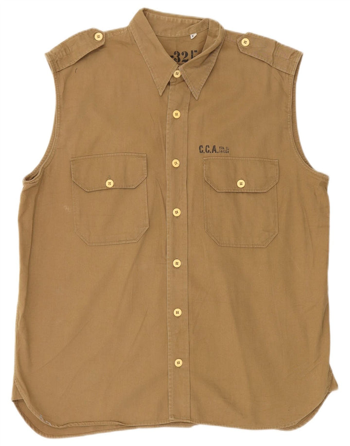 Chemise sans manches militaire vintage pour hommes XL coton kaki