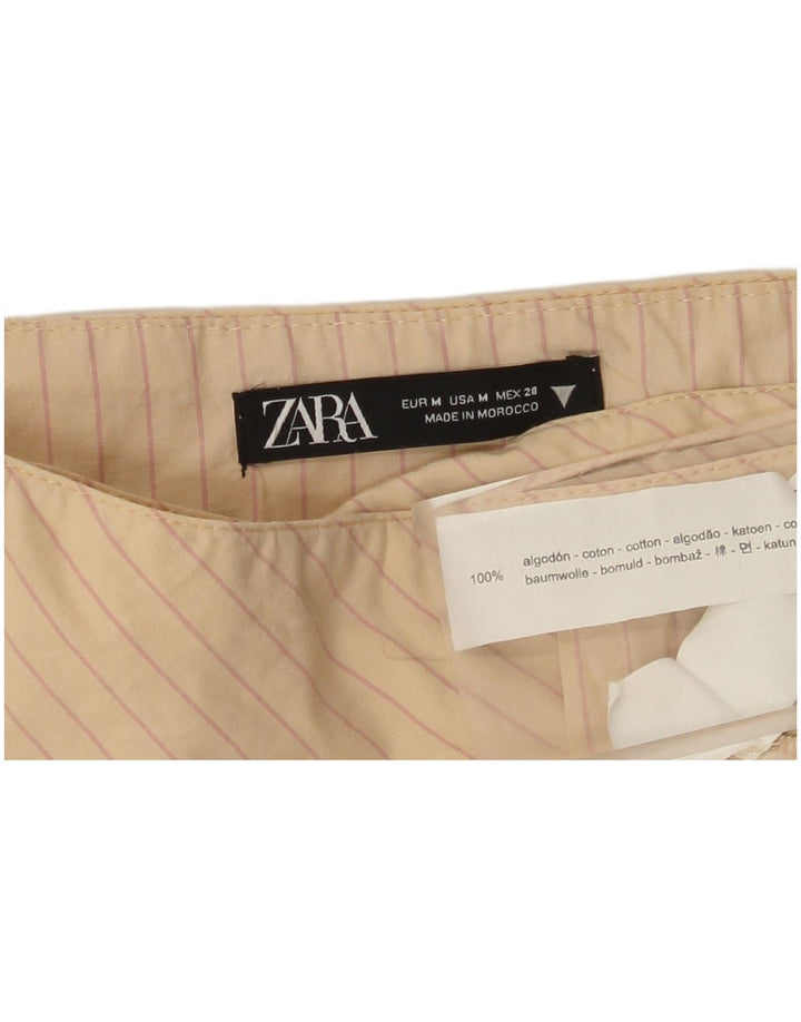 Zara Femme Mini Jupe Portefeuille Medium W28 Beige Pinstripe Cotton