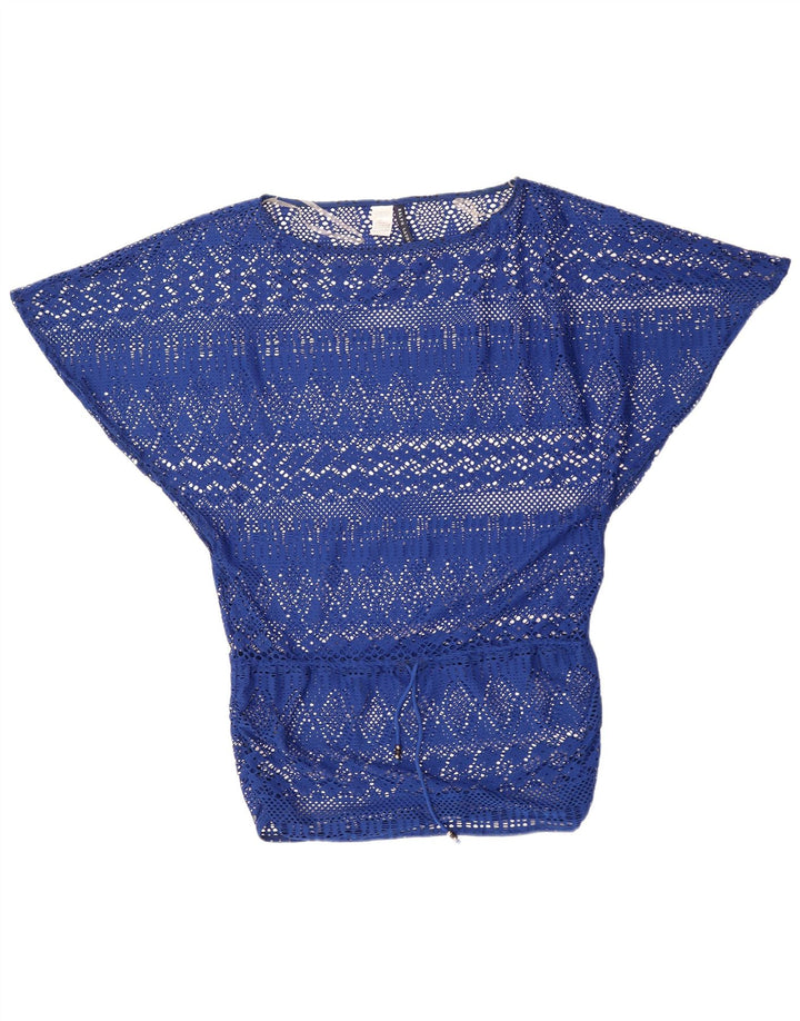 RALPH LAUREN Femmes Batwing Crochet Blouse Top UK 14 Bleu Moyen Polyester