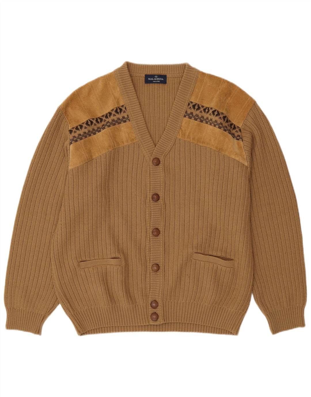 Malagrida Cardigan Homme Pull Large Beige Géométrique
