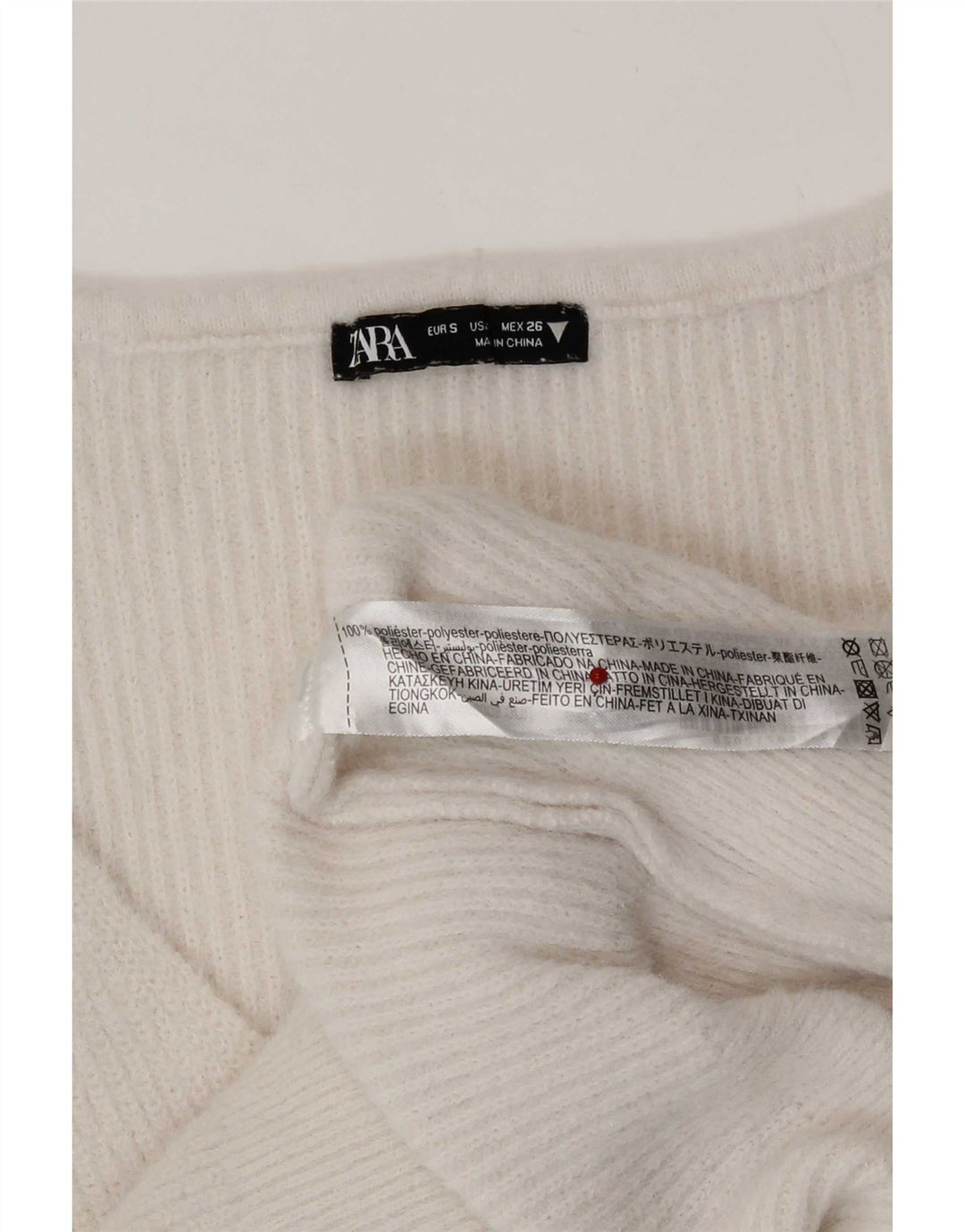 Zara Pull col V pour femme UK 10 Petit Blanc Polyester