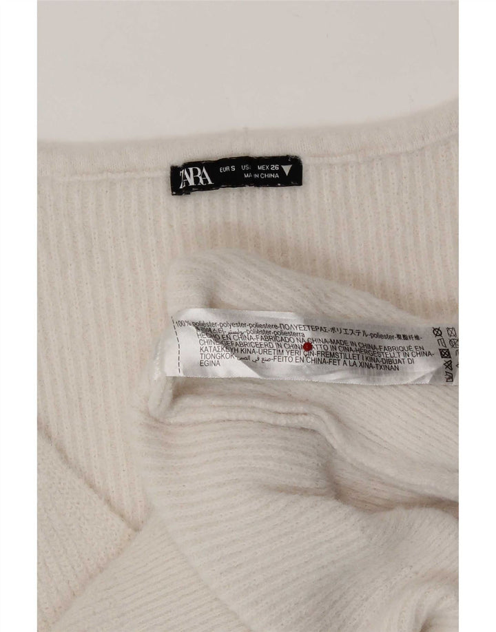 Zara Pull col V pour femme UK 10 Petit Blanc Polyester