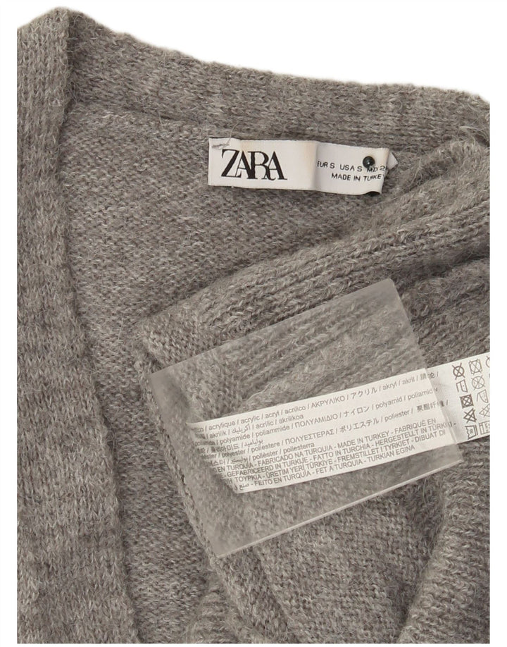 ZARA Womens Crop Cardigan Sweater UK 10 Petit Gris Acrylique