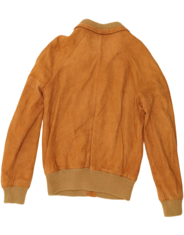 vintage Mens Suede Bomber Jacket IT 54 2XL Cuir Marron
