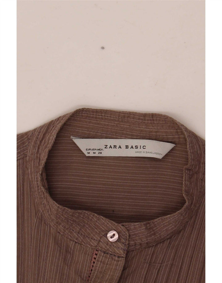 Zara Chemise de smoking pour femme UK 12 Marron moyen rayé