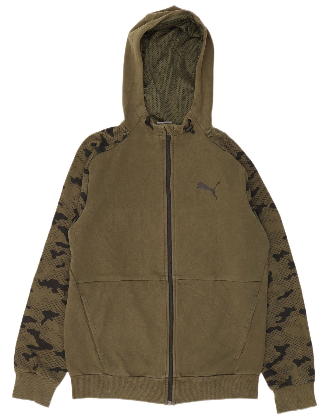PUMA Sweat à capuche zippé pour homme, petit, kaki, camouflage