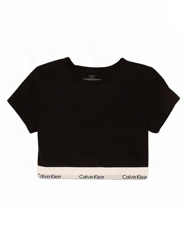 Calvin Klein Womens Crop Graphic T-Shirt Top UK 14 Grand Noir Colorblock
