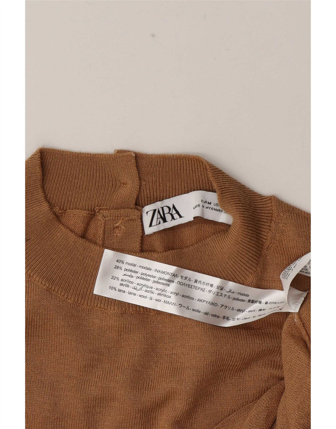 Zara Pull col roulé pour femme UK 12 Medium Kaki Modal