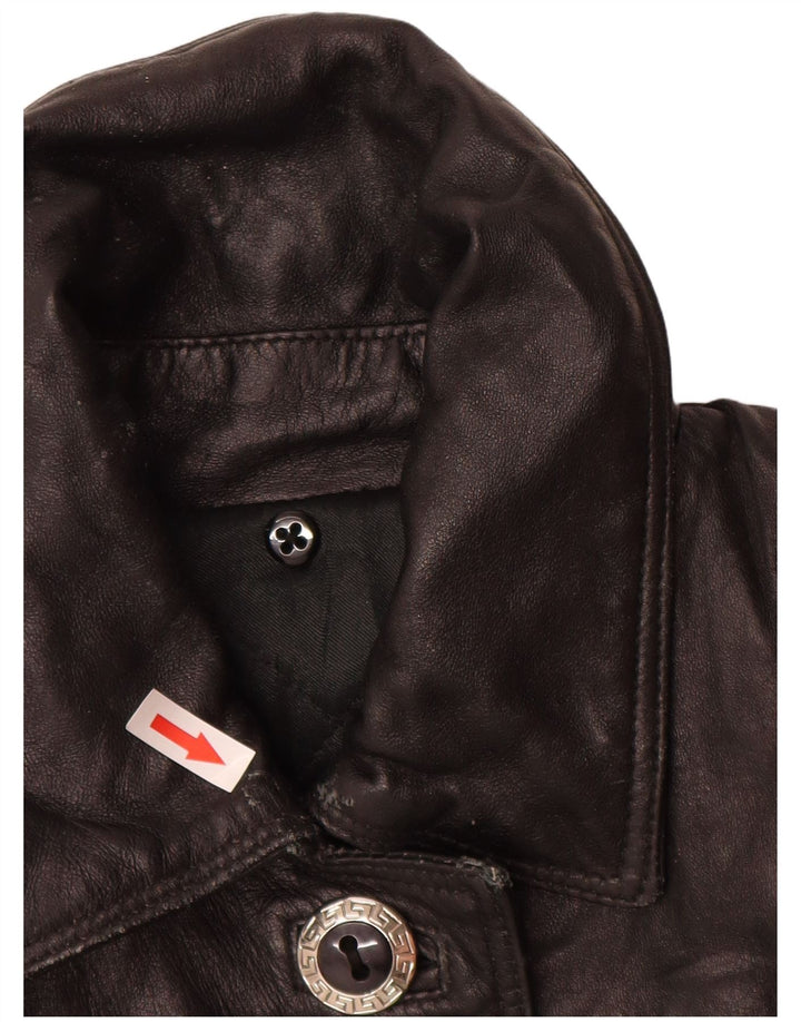 vintage Femmes Loose Fit Manteau en cuir UK 14 Cuir Noir Moyen