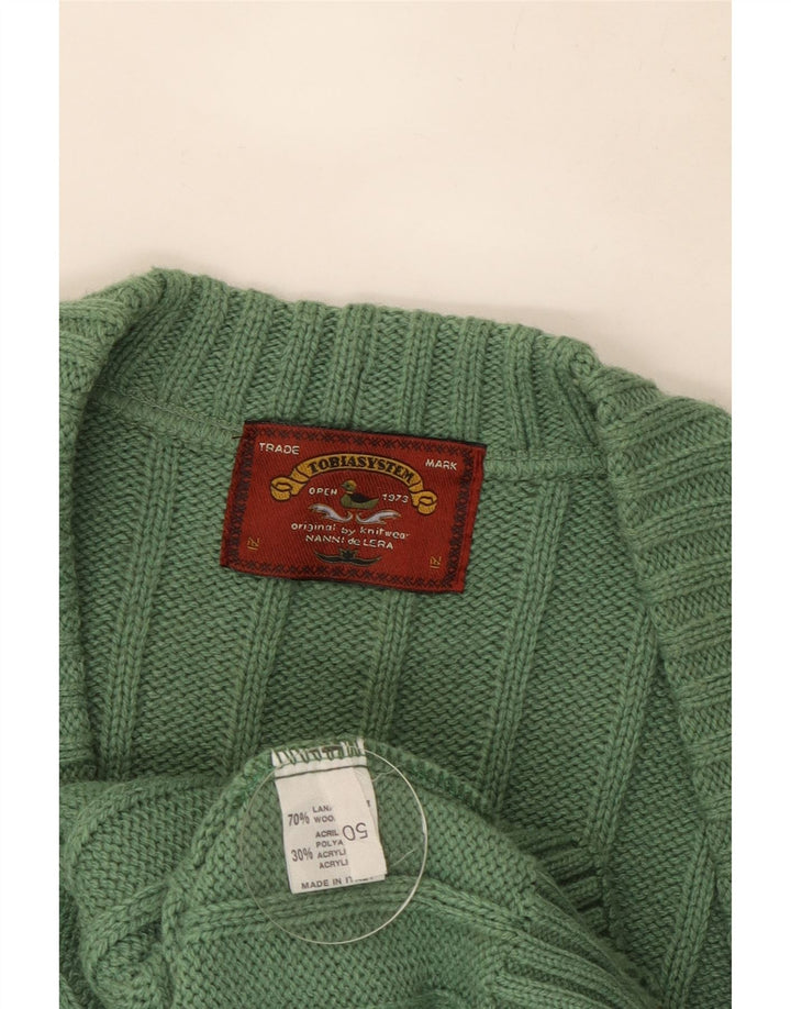 VINTAGE Pull Cardigan Homme IT 50 Laine Géométrique Vert Moyen