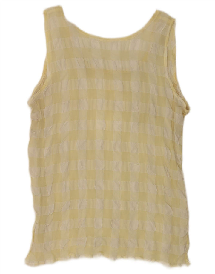 vintage Womens Blouse sans manches Top UK 14 Medium Yellow Gingham