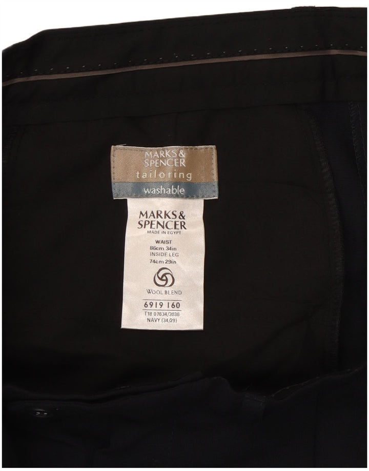 Marks & Spencer Pantalon de costume pour homme W34 L29 Bleu marine Polyester