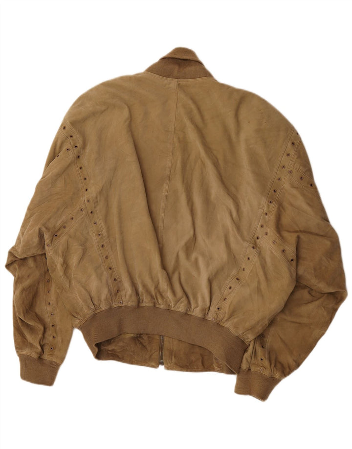 Gianni Versace Veste bomber en daim coupe ample pour femme UK 38 Beige moyen