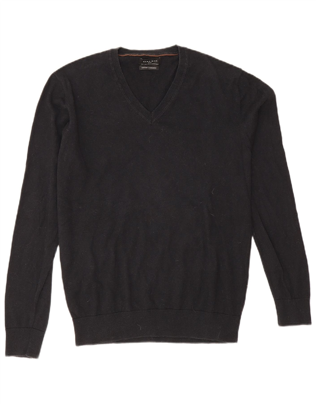 Zara Pull col V pour homme en coton noir Large