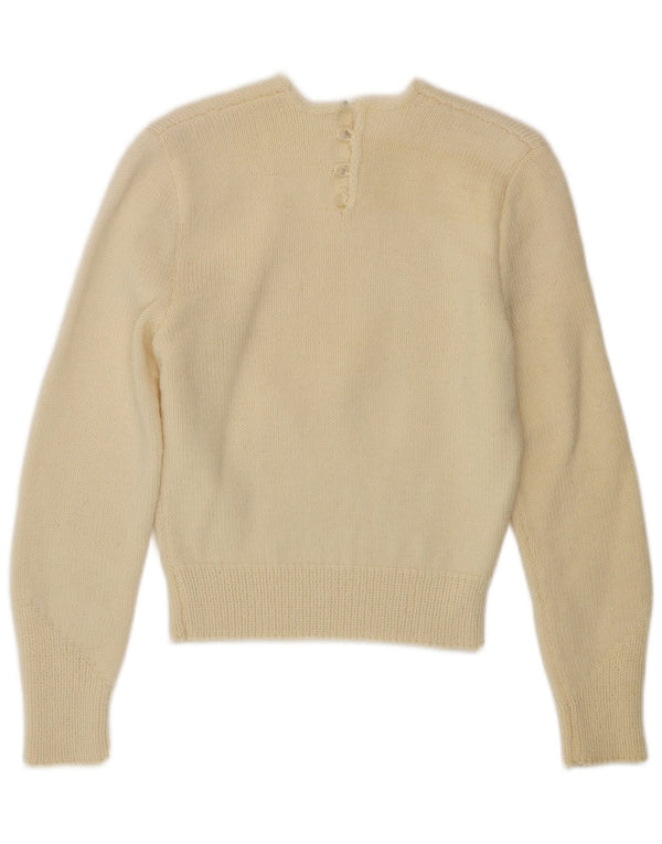 VINTAGE Pull ras du cou pour femme UK 10 Petit Blanc cassé