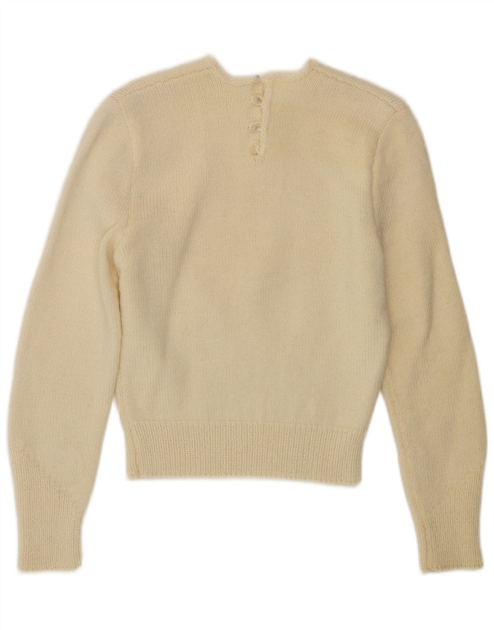 VINTAGE Pull ras du cou pour femme UK 10 Petit Blanc cassé