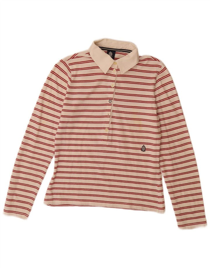 MARINA YACHTING Polo Rugby Femme UK 12 Medium Off White Rayé