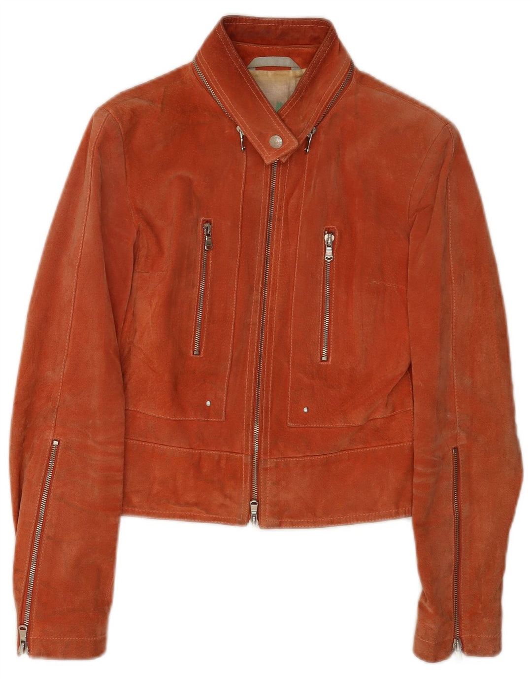 veste en daim crop femme vintage IT 44 cuir marron moyen