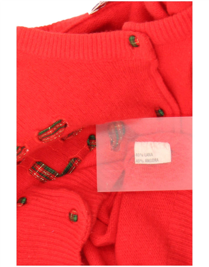 vintage Femme Cardigan Pull UK 14 Laine Rouge Moyenne