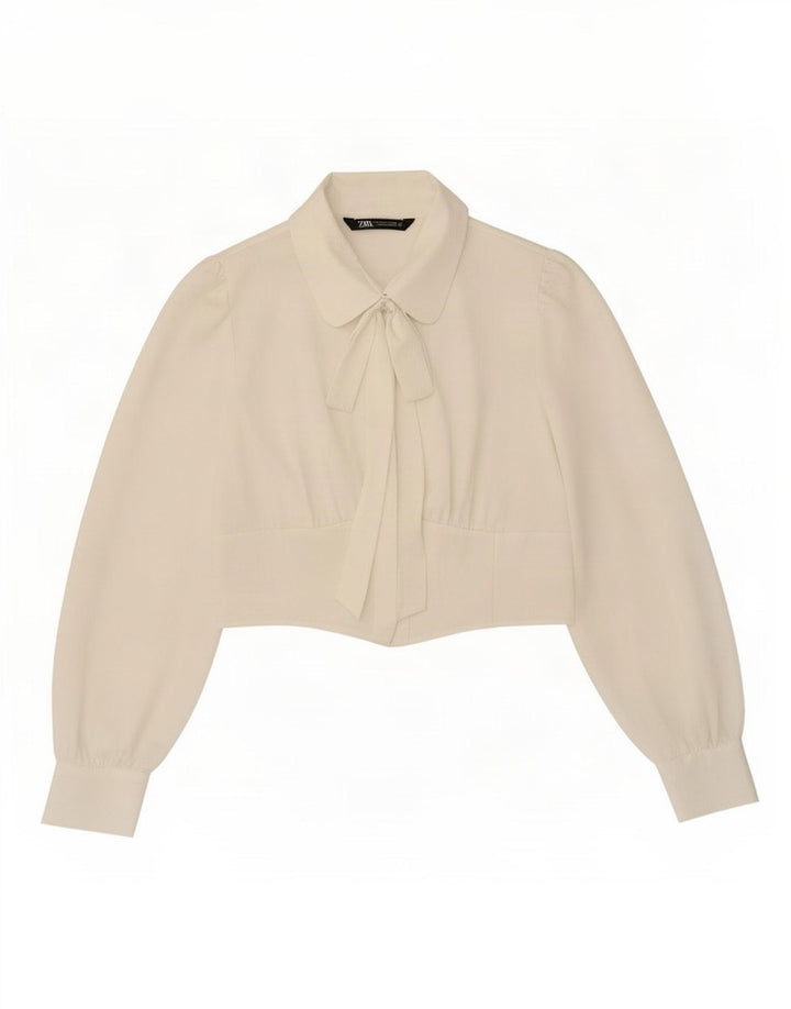 Zara Womens Crop Front Tie Shirt Blouse UK 14 Grand Blanc Polyester