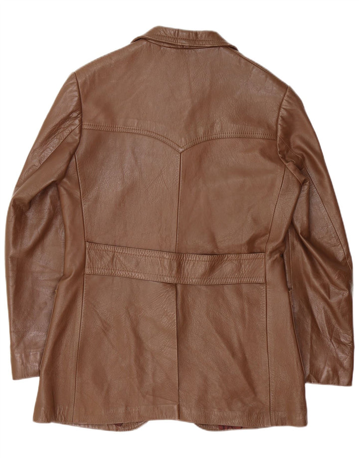 vintage Homme 3 Boutons Veste Blazer En Cuir EU 50 Grand Daim Brun