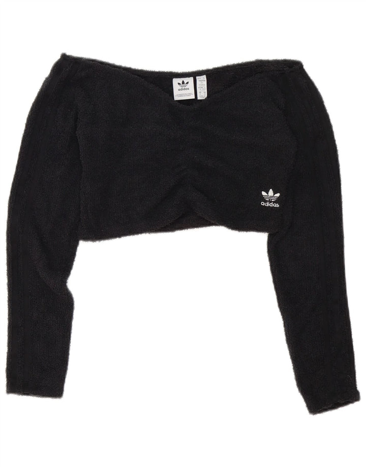 Adidas Haut court en polaire à épaules dénudées pour femme UK 12 Noir moyen Polyester