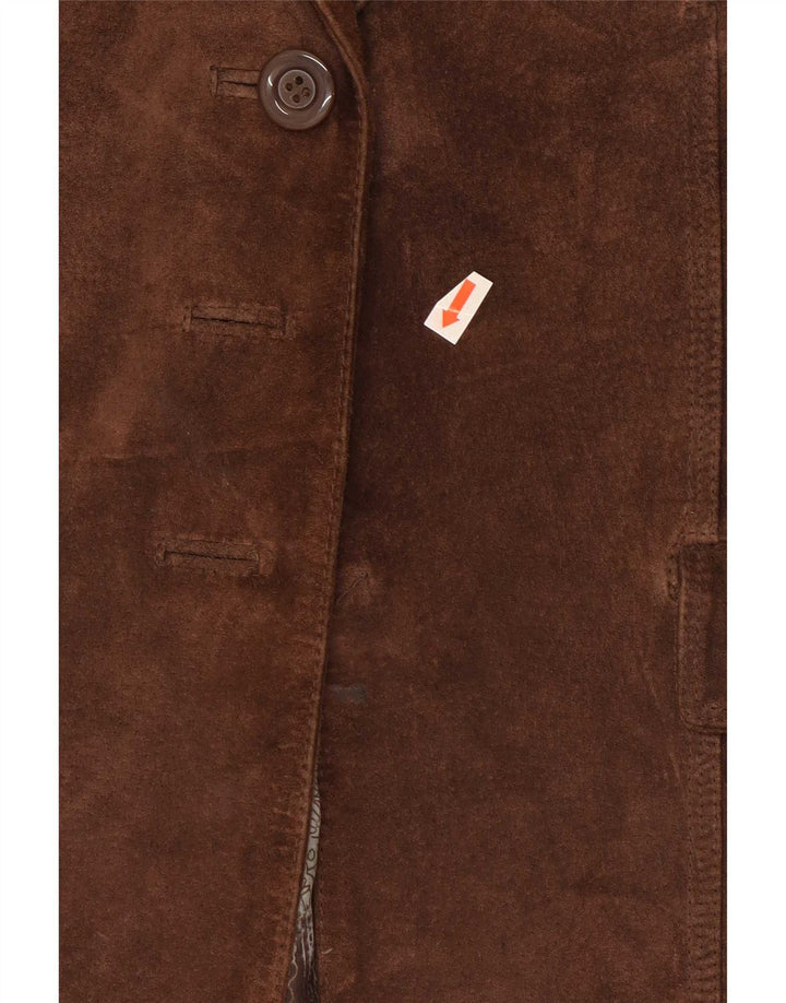 veste blazer en daim femme vintage IT 40 petit cuir marron