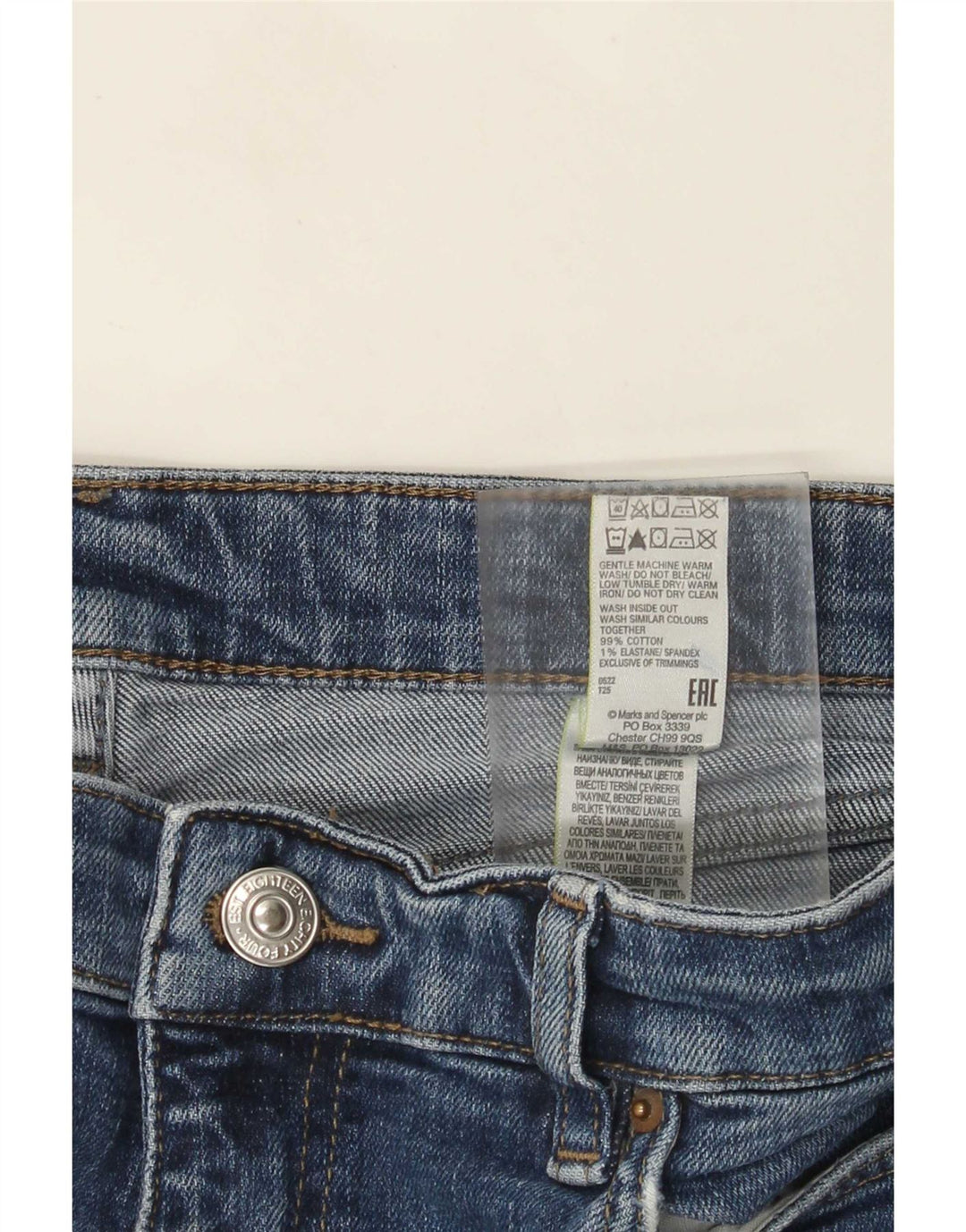 Marks & Spencer Jean droit vieilli pour femme UK 14 Large W34 L30 Bleu