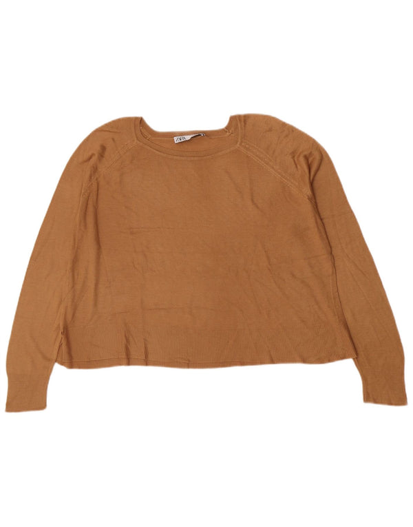 Zara Pull surdimensionné à col bateau pour femme UK 10 Petit Marron