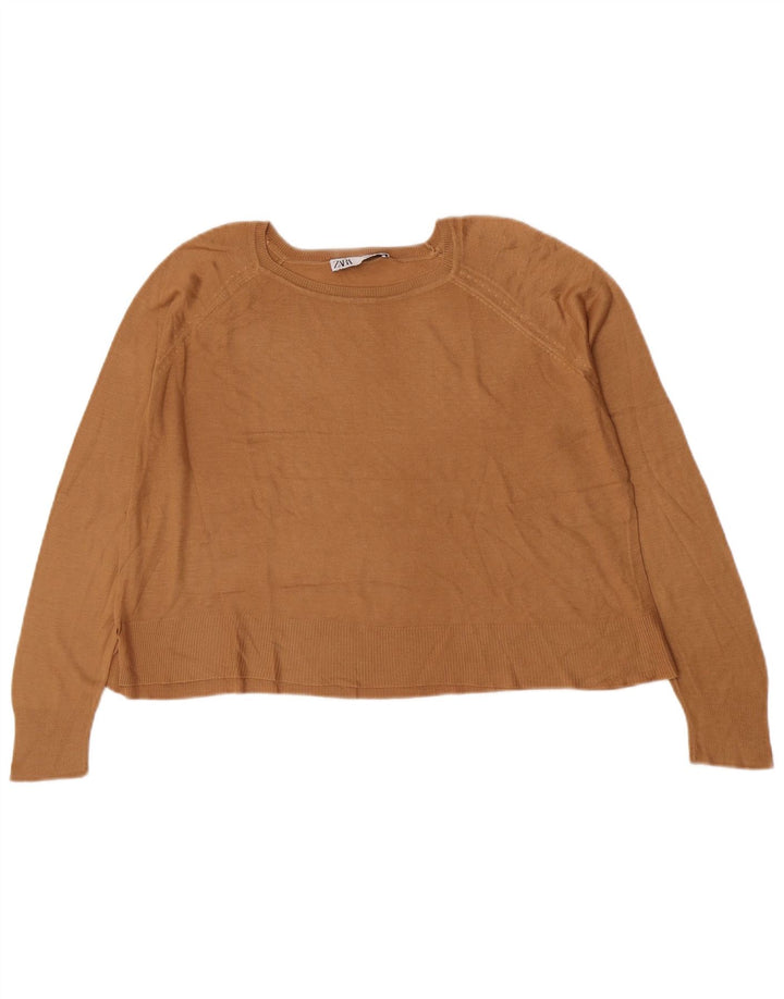Zara Pull surdimensionné à col bateau pour femme UK 10 Petit Marron
