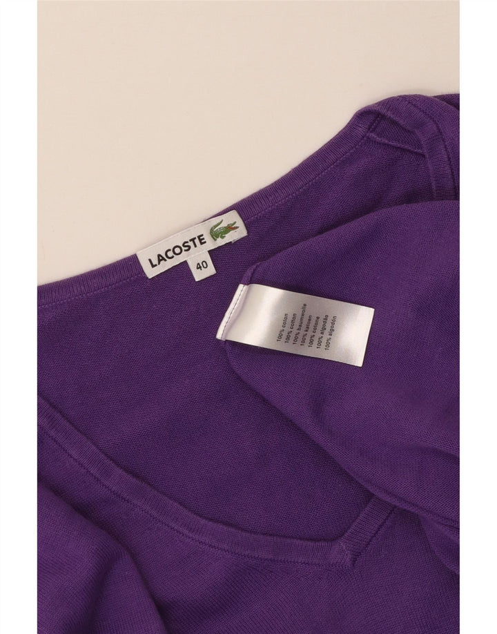 Lacoste Pull col V femme taille 40 coton violet moyen