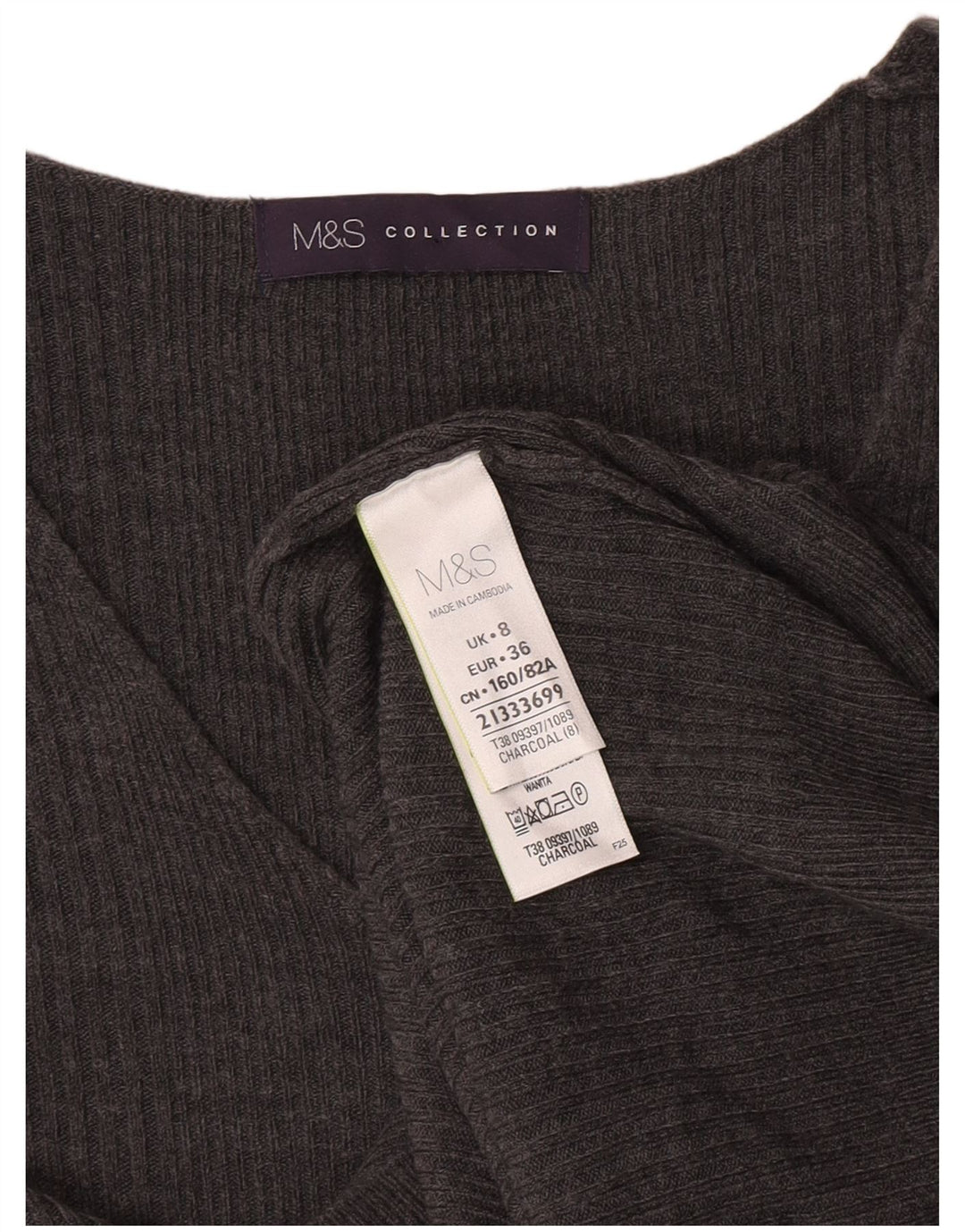 Marks & Spencer Pull col en V pour femme UK 8 Small Gris Acrylique