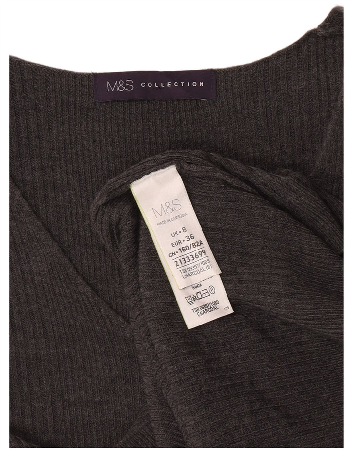 Marks & Spencer Pull col en V pour femme UK 8 Small Gris Acrylique