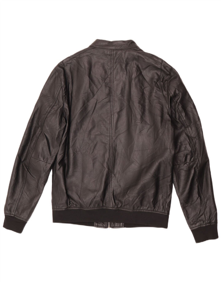 Zara Veste bomber en simili cuir pour homme UK 40 Large Noir Polyester