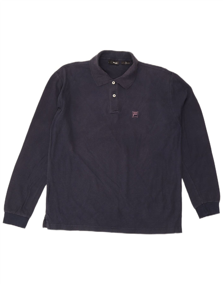 FILA Polo à manches longues pour hommes, grand, bleu marine