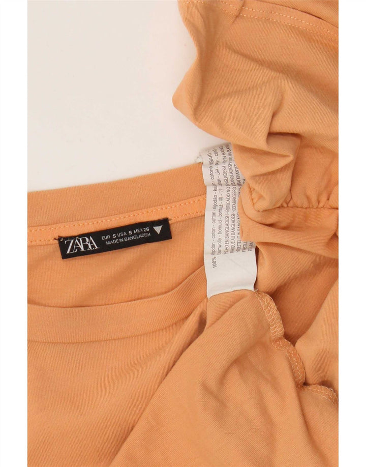 Zara Womens Crop Batwing Blouse Top UK 10 Petit Orange Coton