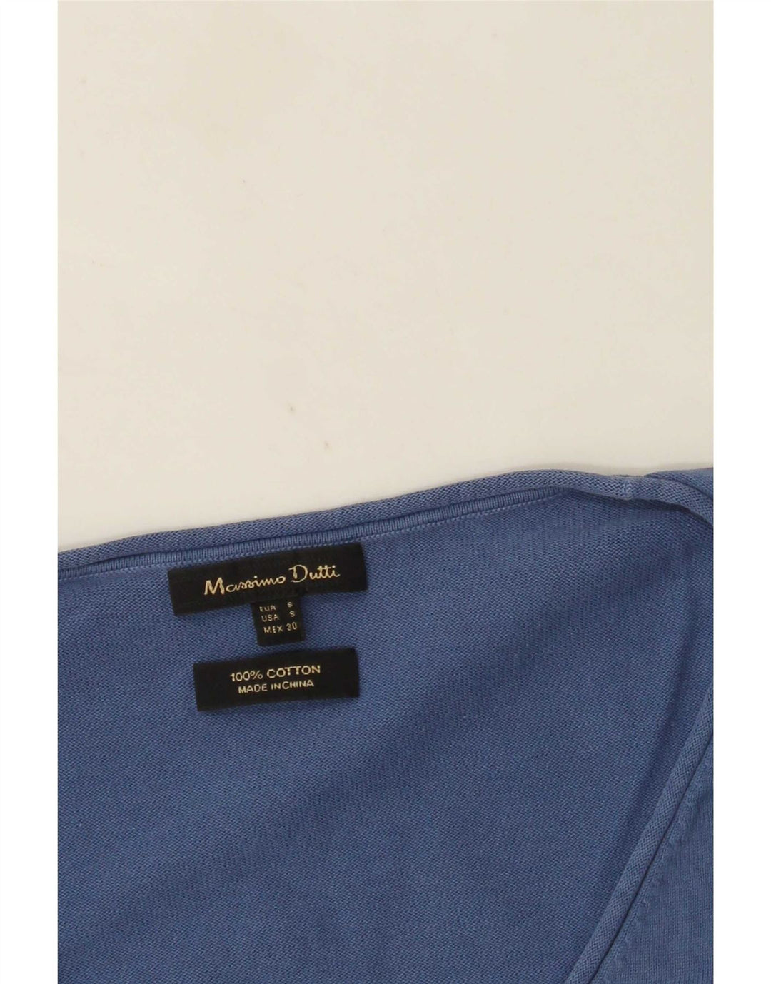 Massimo Dutti Pull col V pour femme UK 10 Petit Bleu Coton