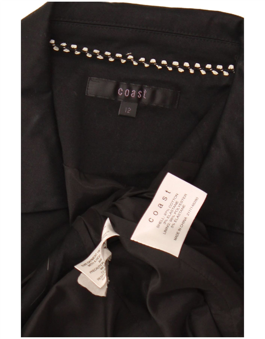 Coast Veste boléro à manches 3/4 pour femme UK 12 en coton noir moyen
