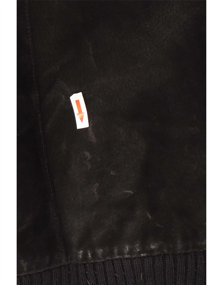 vintage Mens Suede Bomber Jacket UK 42 XL Cuir Noir