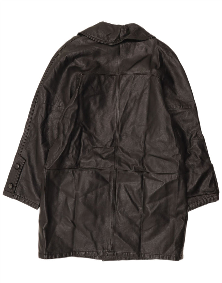 manteau en cuir femme vintage UK 16 Grand Noir