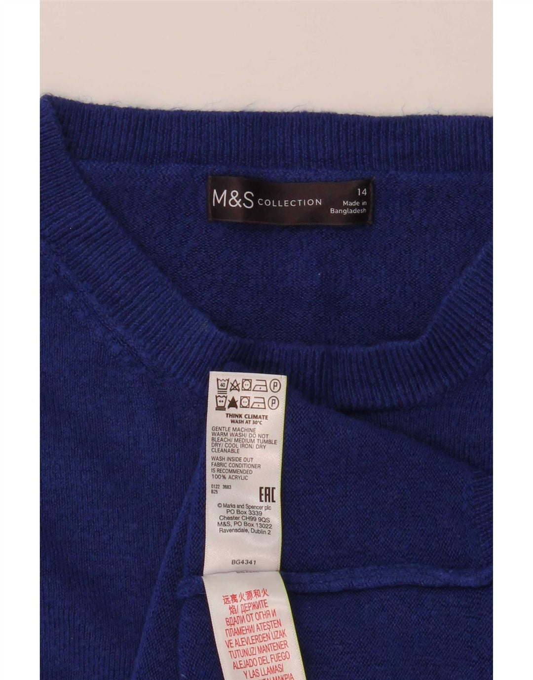 Marks & Spencer Pull ras du cou pour femme UK 14 Bleu moyen Acrylique