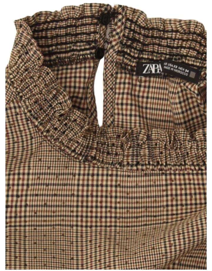 Zara Womens Basic Dress UK 6 XS Beige Pied-de-poule
