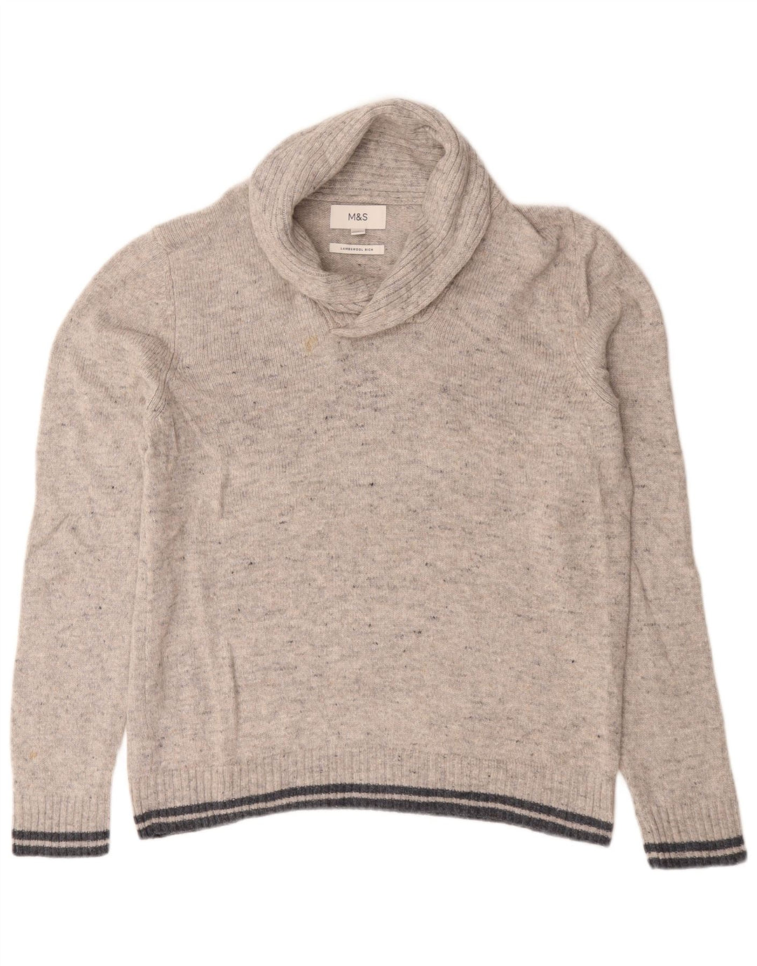 Marks & Spencer Pull à col châle pour homme en laine d'agneau mouchetée gris moyen