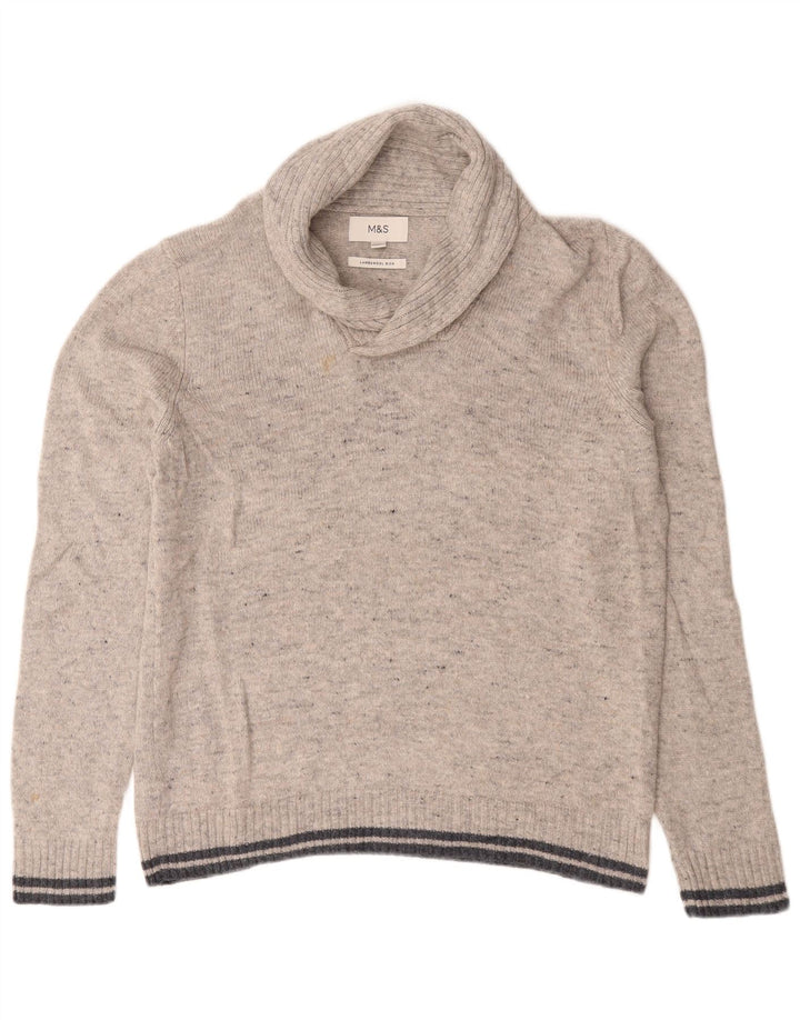 Marks & Spencer Pull à col châle pour homme en laine d'agneau mouchetée gris moyen