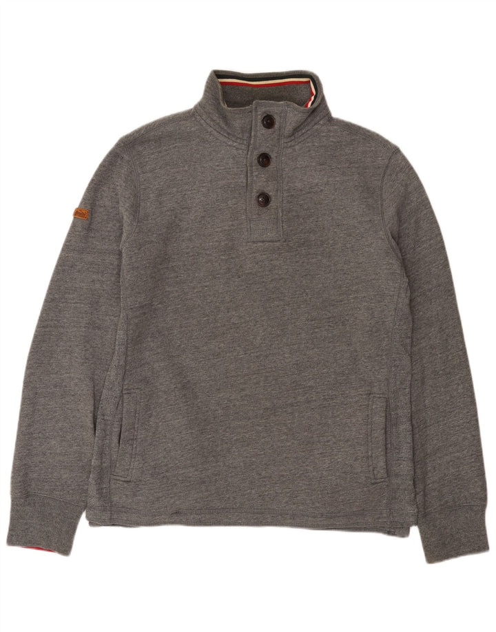 Superdry Sweat-Shirt à Col Boutonné Homme Gris Moyen Moucheté Coton