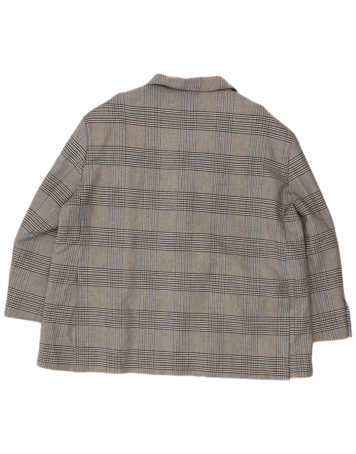 ZARA Veste blazer surdimensionnée à 2 boutons pour femme UK 18 XL Gris à carreaux Viscose