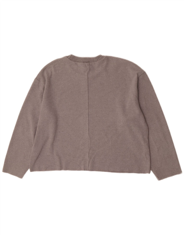 Zara Pull surdimensionné à col rond pour femme UK 14 Large Gris