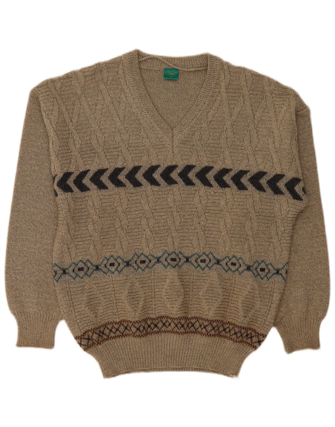 CANDA Pull col V pour homme en acrylique géométrique beige moyen