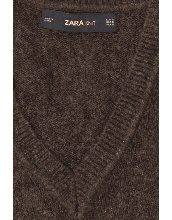 Zara Pull surdimensionné à col en V pour femme UK 10 Petit Gris